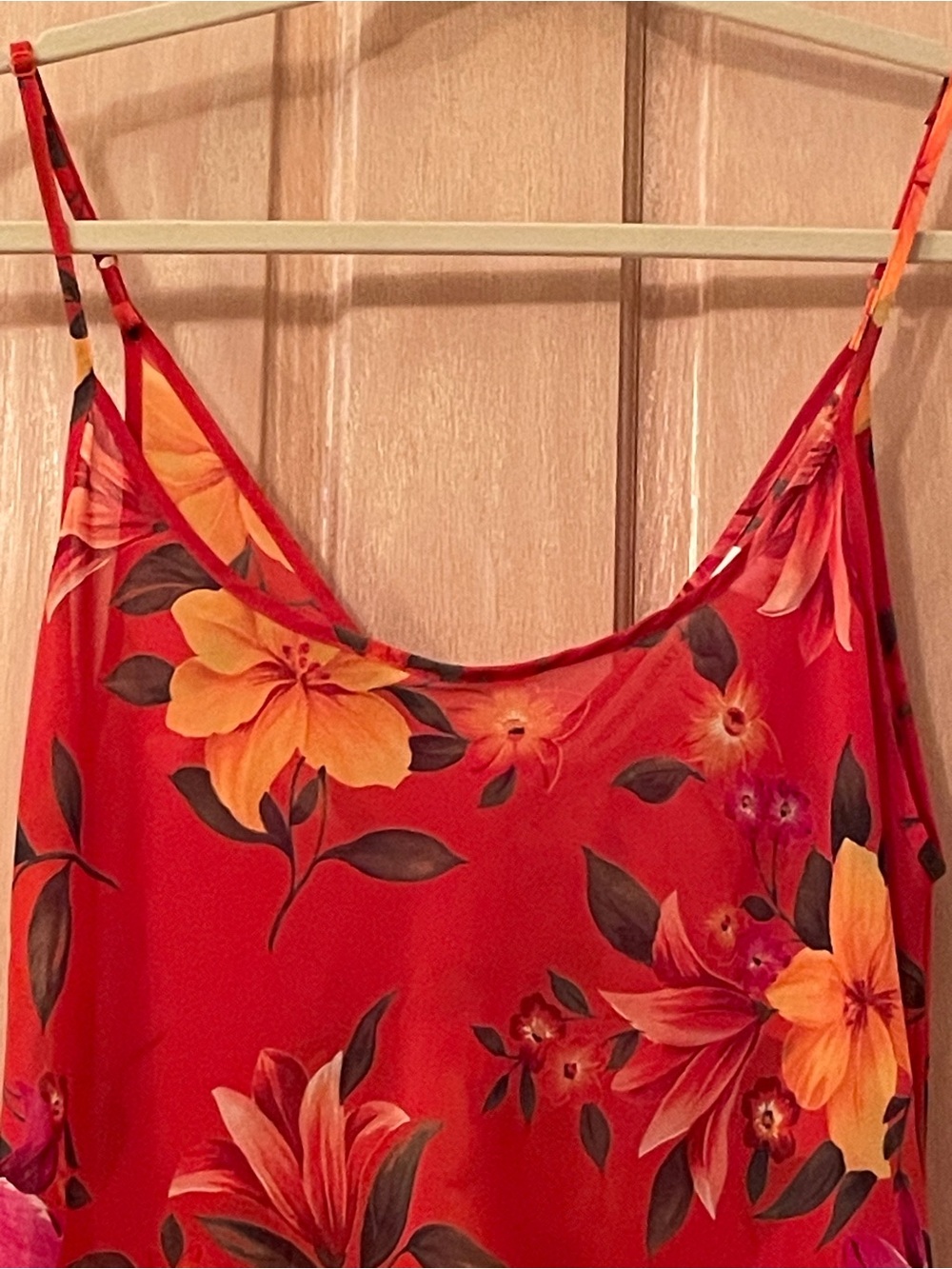 Victoria's Secret Sheer Red Floral Slip Dress with Green Leaf Accents - Picture 2 of 11